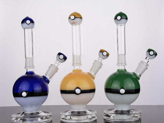 Heady Yellow Poke Bubbler Bong Colorful Recycler Dab Rig Blue Thick Ball Beaker Removable Bong with 14MM joint