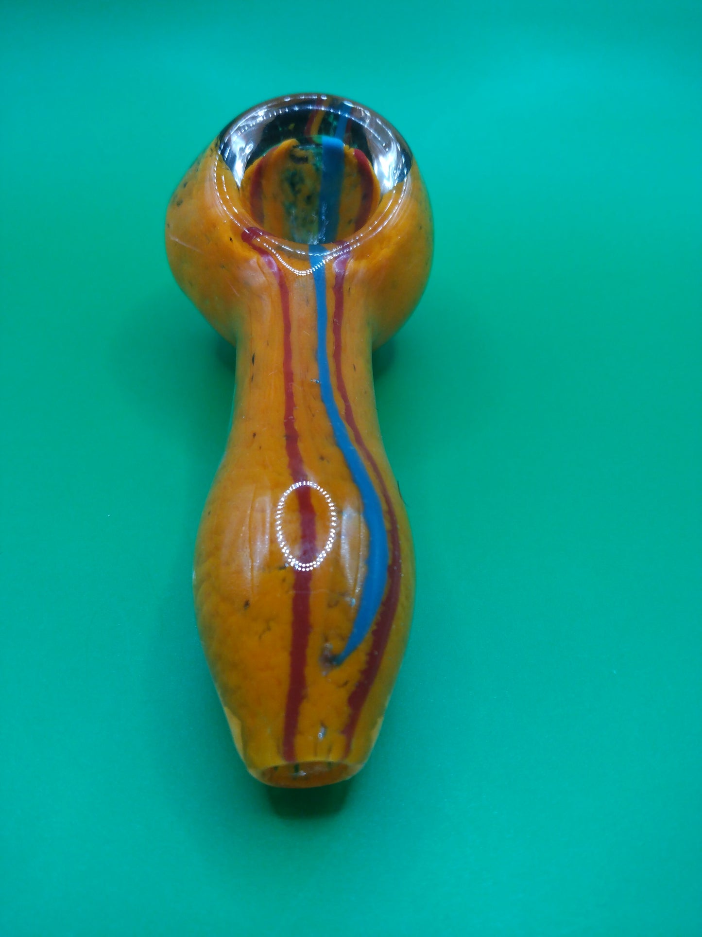 4" Orange, Blue, & Maroon, Striped, Glass Hand Pipe (Spoon)