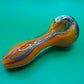 4" Orange, Blue, & Maroon, Striped, Glass Hand Pipe (Spoon)