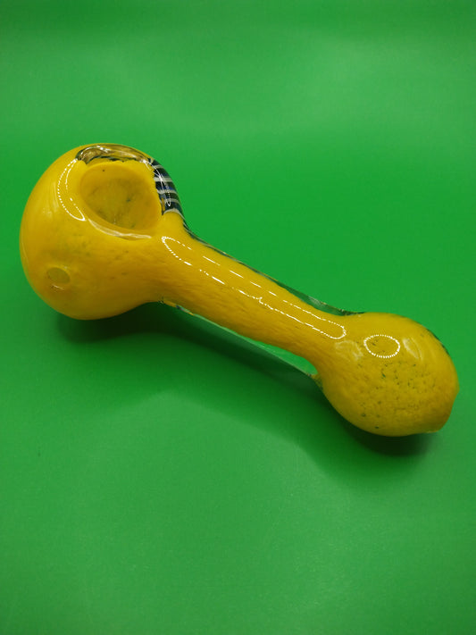4" Yellow and Blue Striped Glass Hand Pipe (Spoon)