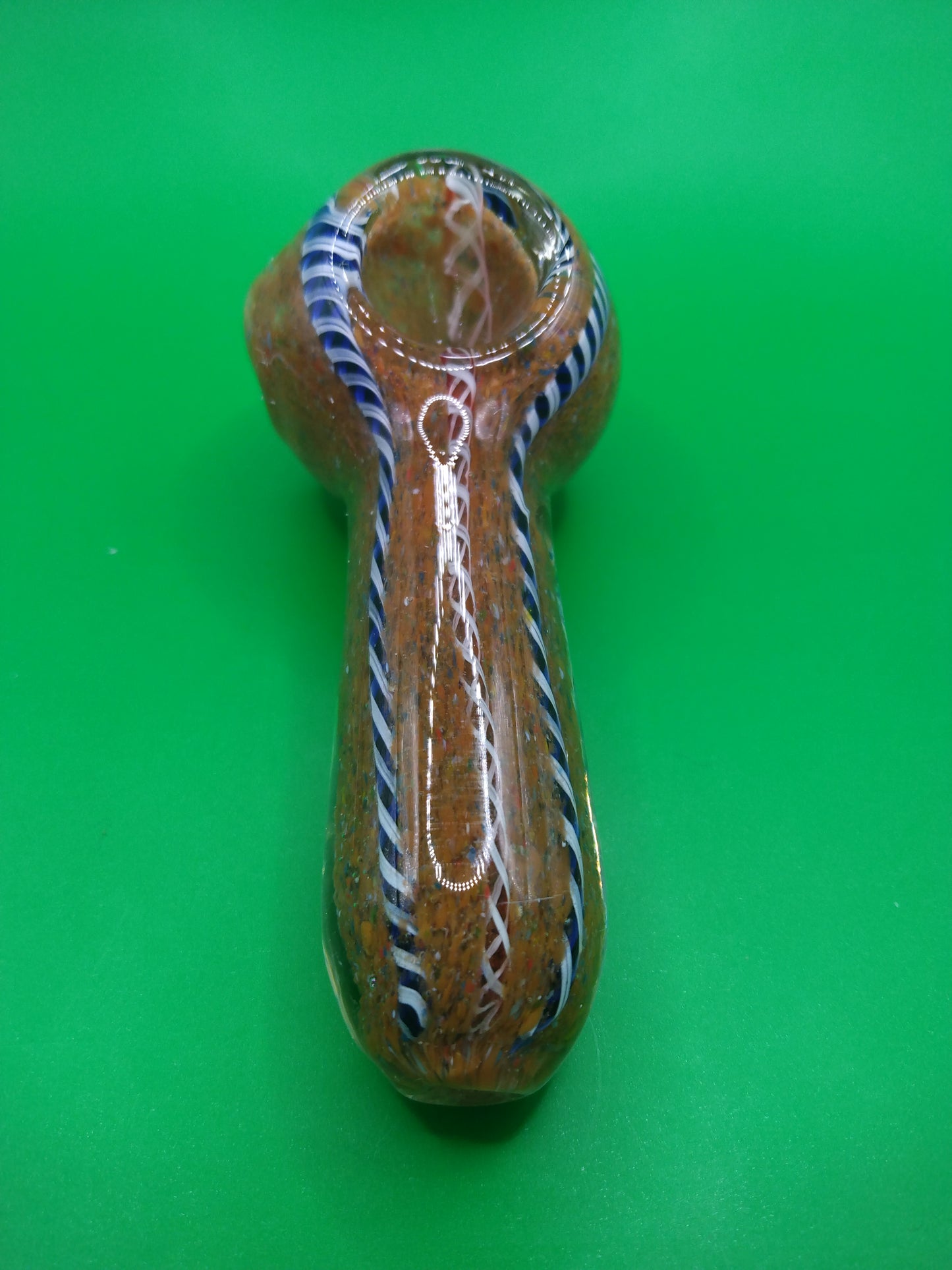 3.5" Brown & White/Blue Striped Glass Hand Pipe (Spoon)