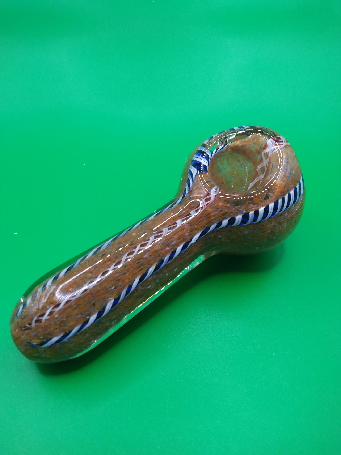 3.5" Brown & White/Blue Striped Glass Hand Pipe (Spoon)