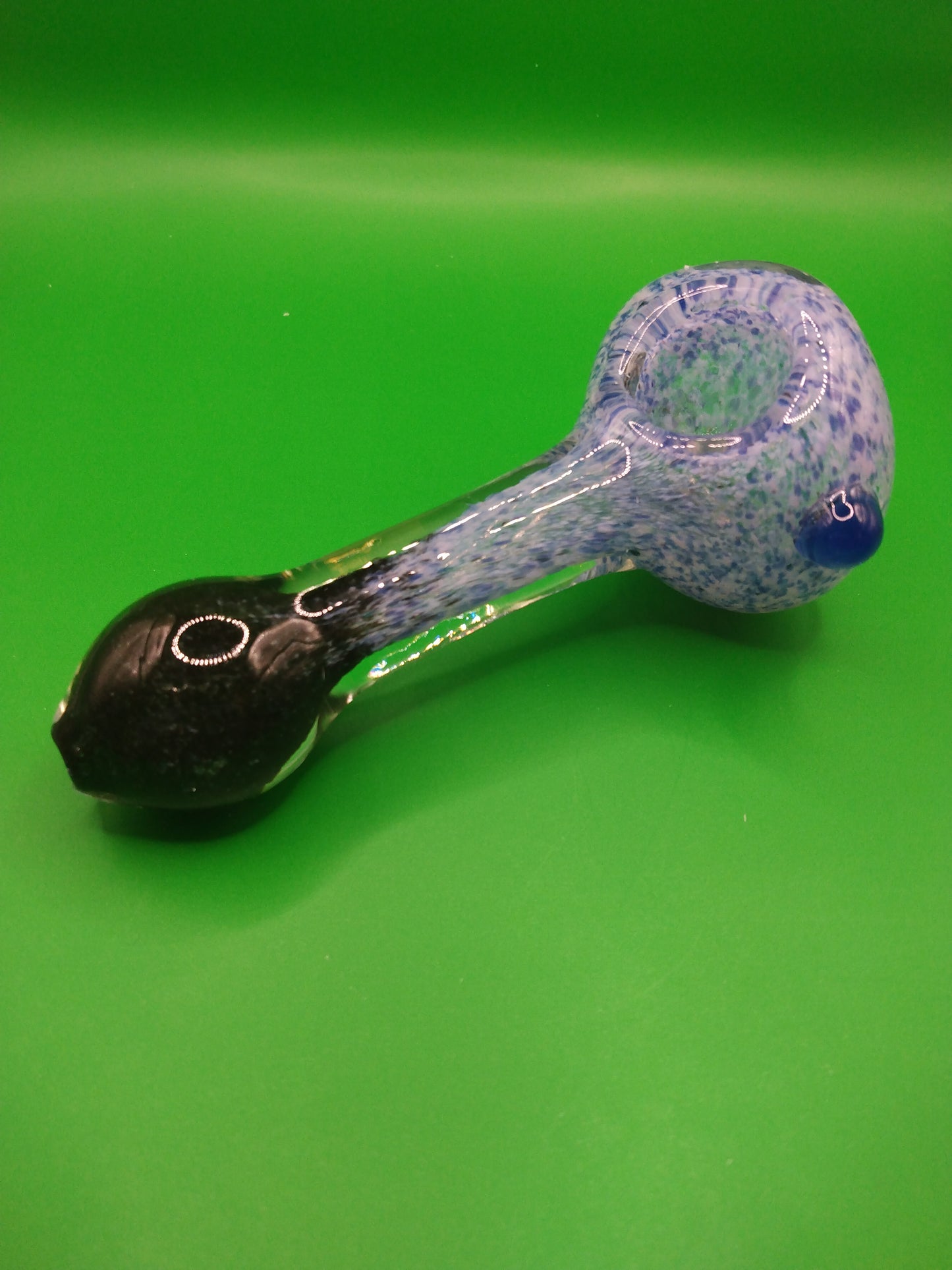 4" Blue and Black Spot Glass Hand Pipe (Spoon)