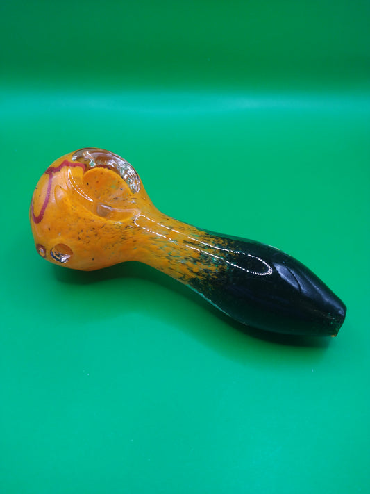 4" Light Orange and Black Glass Hand Pipe (Spoon)