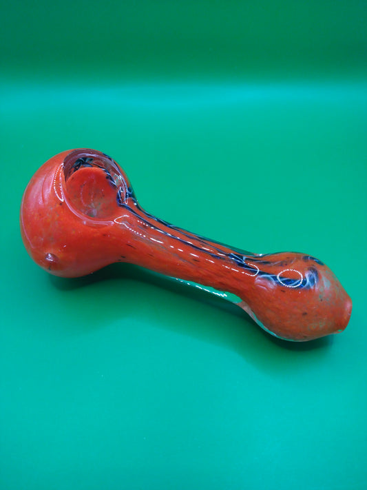 4" Orange and Blue Striped Glass Hand Pipe (Spoon)