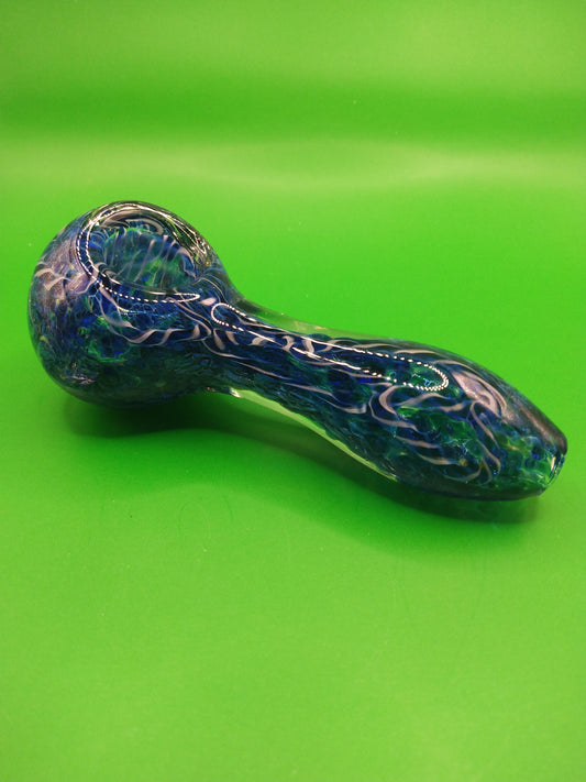 4" Dark Blue and White Glass Hand Pipe (Spoon)