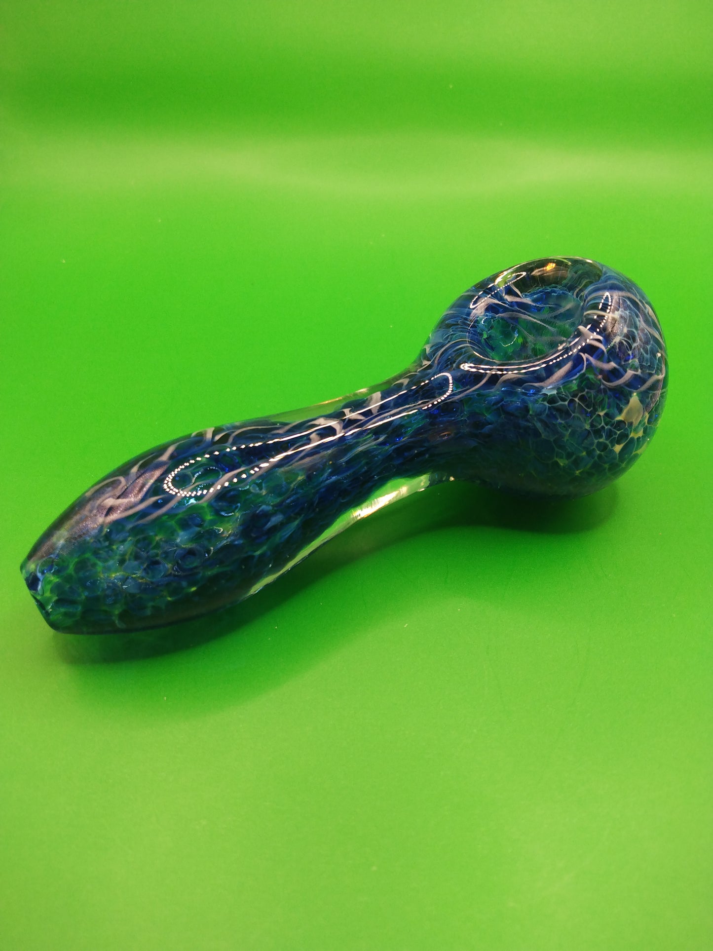 4" Dark Blue and White Glass Hand Pipe (Spoon)