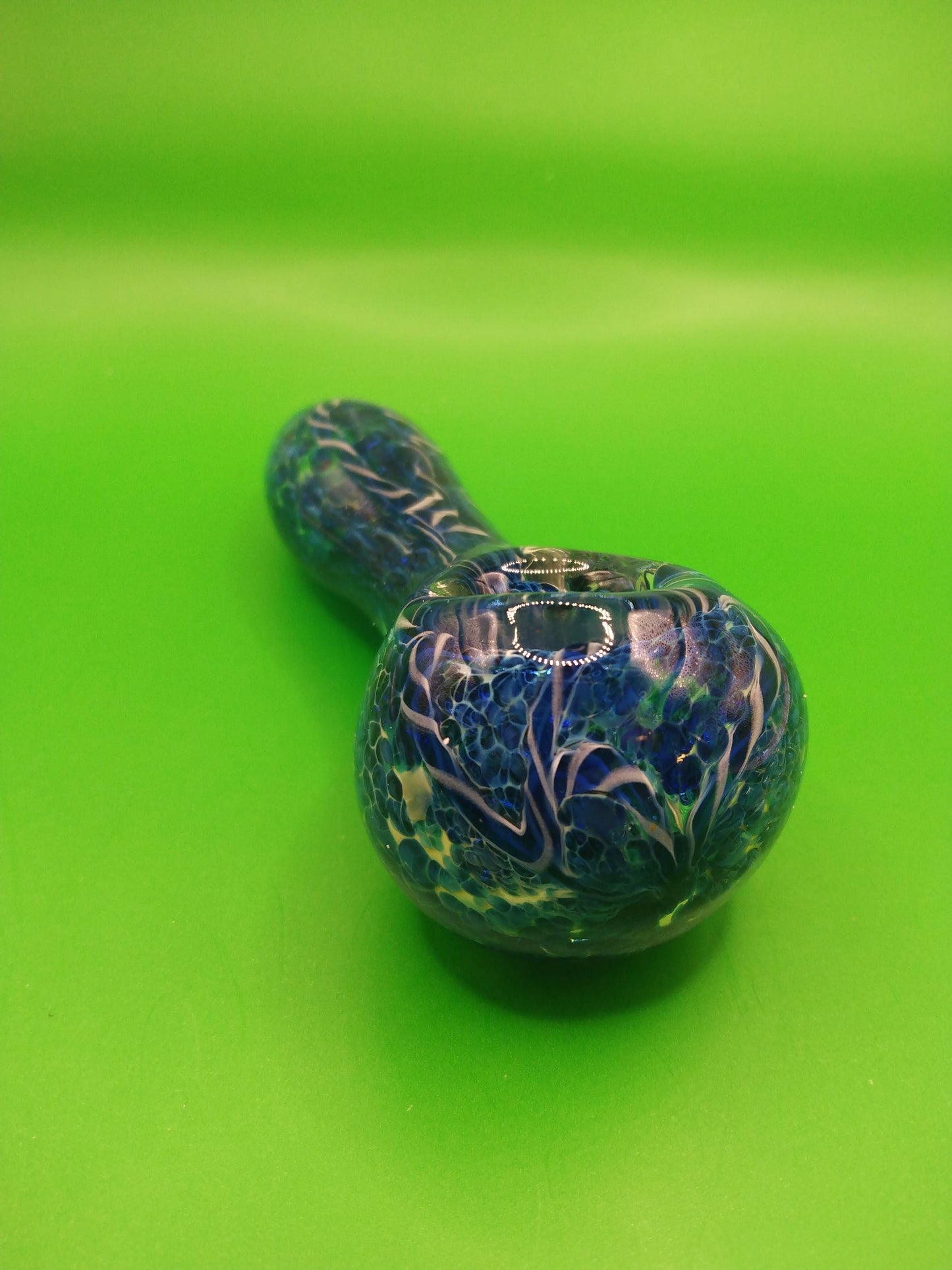 4" Dark Blue and White Glass Hand Pipe (Spoon)